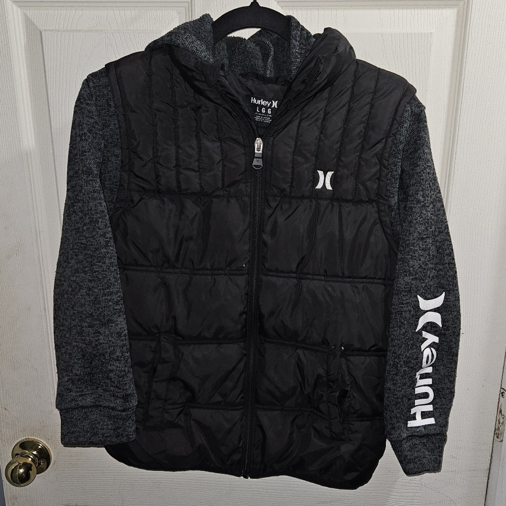 Hurley Kids Black and Gray Quilted Hoodie